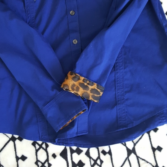 Express Navy Blue Cheeta Button Down - Picture 3 of 4